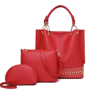 New Fashion  Version of Sub Mother Bag Women's 2020 Style Rivet Shoulder Bag Three Piece Set of Women's Bag