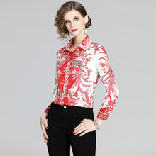 Load image into Gallery viewer, Simgent Office Blouse New Arrival Womens Long Sleeve Printing Vintage Casual Elegant Shirt Women Ladies Tops Chemisier SG9575