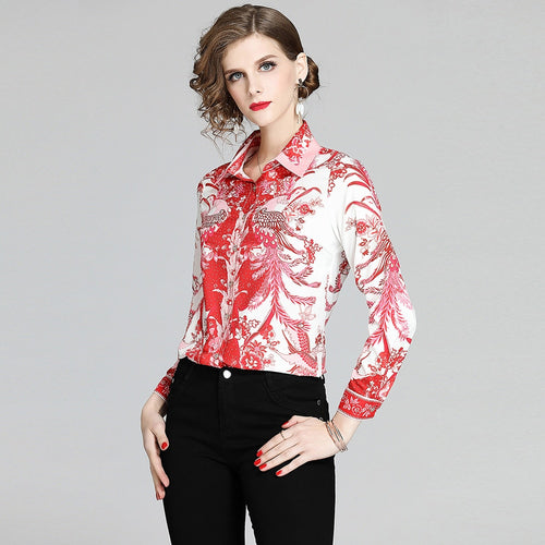 Simgent Office Blouse New Arrival Womens Long Sleeve Printing Vintage Casual Elegant Shirt Women Ladies Tops Chemisier SG9575