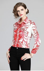 Simgent Office Blouse New Arrival Womens Long Sleeve Printing Vintage Casual Elegant Shirt Women Ladies Tops Chemisier SG9575