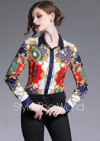 Simgent Office Blouse New Arrival Womens Long Sleeve Printing Vintage Casual Elegant Shirt Women Ladies Tops Chemisier SG9575