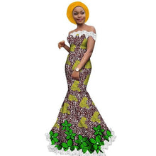 Load image into Gallery viewer, Afripride African Trumpet  Dress for Women Tailor Made Strapless Floor Length Party Dress with Head Wrap A1925053