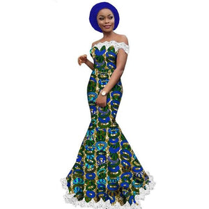 Afripride African Trumpet  Dress for Women Tailor Made Strapless Floor Length Party Dress with Head Wrap A1925053