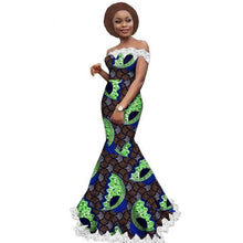 Load image into Gallery viewer, Afripride African Trumpet  Dress for Women Tailor Made Strapless Floor Length Party Dress with Head Wrap A1925053