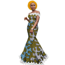 Load image into Gallery viewer, Afripride African Trumpet  Dress for Women Tailor Made Strapless Floor Length Party Dress with Head Wrap A1925053