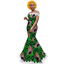 Load image into Gallery viewer, Afripride African Trumpet  Dress for Women Tailor Made Strapless Floor Length Party Dress with Head Wrap A1925053