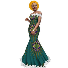 Load image into Gallery viewer, Afripride African Trumpet  Dress for Women Tailor Made Strapless Floor Length Party Dress with Head Wrap A1925053