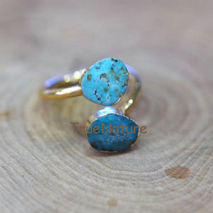 Natural Turquoises Rings Jewelry Gold Electroplated Adjustable Ring For Women Irregular Shape Turquoises Charm RM6872