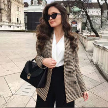 Load image into Gallery viewer, Affogatoo Fashion double breasted plaid blazer women Long sleeve slim OL blazer 2020 Casual autumn jacket blazer female