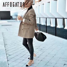 Load image into Gallery viewer, Affogatoo Fashion double breasted plaid blazer women Long sleeve slim OL blazer 2020 Casual autumn jacket blazer female