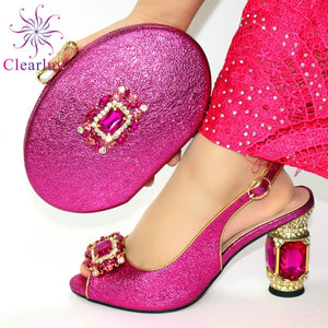 Silver African Fashion Rhinestone Woman Shoes And Bag Set For Wedding Latest Italian Sandals Shoes And Matching Bag Set