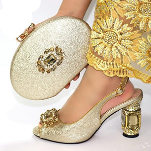 Silver African Fashion Rhinestone Woman Shoes And Bag Set For Wedding Latest Italian Sandals Shoes And Matching Bag Set