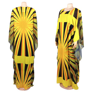 2020 New Yellow Big Summer Chiffon Dress African Women dashiki Fashion Dot Plus Size Vestidos 2 Set Robe Africaine Femme Clothes