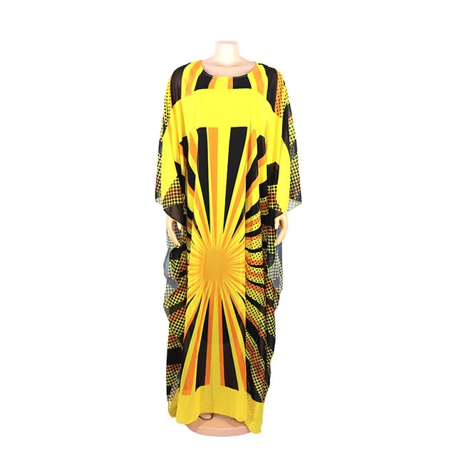 2020 New Yellow Big Summer Chiffon Dress African Women dashiki Fashion Dot Plus Size Vestidos 2 Set Robe Africaine Femme Clothes