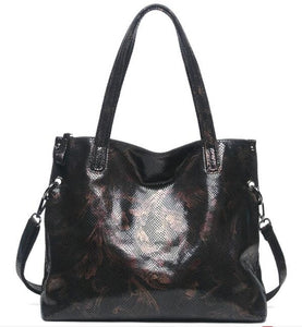 Arliwwi Designer Female Genuine Leather Floral Large Capacity Bags Flower Embossed Shiny Women's Handbags Real leather GY17-1