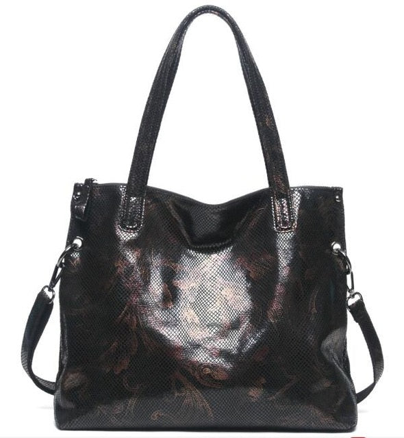 Arliwwi Designer Female Genuine Leather Floral Large Capacity Bags Flower Embossed Shiny Women's Handbags Real leather GY17-1