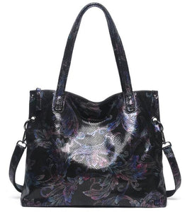 Arliwwi Designer Female Genuine Leather Floral Large Capacity Bags Flower Embossed Shiny Women's Handbags Real leather GY17-1