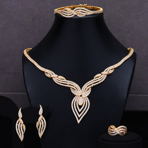 missvikki Nigerian India Russia Bride Wedding Luxury Necklace 4PCS Dress Jewelry Set for Women Daily Party Show Cubic Zirconia