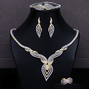 missvikki Nigerian India Russia Bride Wedding Luxury Necklace 4PCS Dress Jewelry Set for Women Daily Party Show Cubic Zirconia