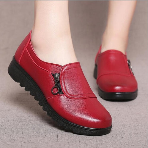 EFFGT 2020 Fashion Soft Leather Round head Women Casual Flats Ladies Side Zipper Flat Oxford Shoes New Mother single Shoes