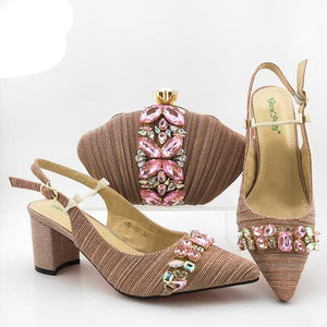 New Arrival Italian design Shoes with Matching Bags Set Decorated with Rhinestone Women Shoes and Bags To Match Set Party Pumps