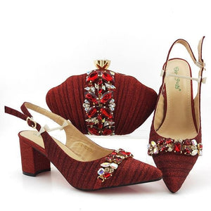 New Arrival Italian design Shoes with Matching Bags Set Decorated with Rhinestone Women Shoes and Bags To Match Set Party Pumps