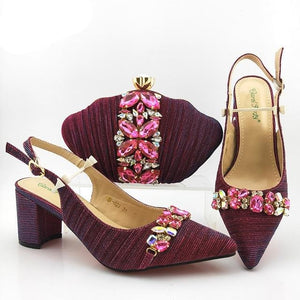 New Arrival Italian design Shoes with Matching Bags Set Decorated with Rhinestone Women Shoes and Bags To Match Set Party Pumps