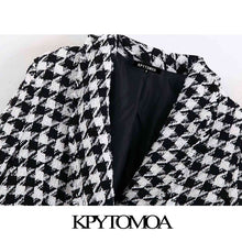 Load image into Gallery viewer, Vintage Stylish Houndstooth Double Breasted Blazer Coat Women 2020 Fashion Long Sleeve Frayed Trims Outerwear Chic Plaid Tops