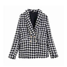 Load image into Gallery viewer, Vintage Stylish Houndstooth Double Breasted Blazer Coat Women 2020 Fashion Long Sleeve Frayed Trims Outerwear Chic Plaid Tops