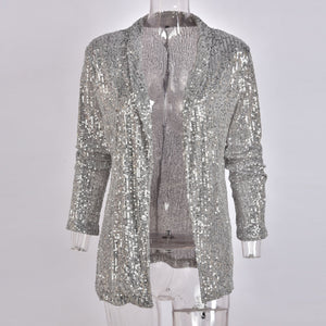 Sequins Long Sleeved Blazers Fashion Women Shiny Party Blazer Coat Silver Casual Long Sleeve Blazer Jacket Female Chemise D40