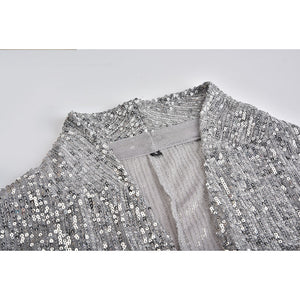 Sequins Long Sleeved Blazers Fashion Women Shiny Party Blazer Coat Silver Casual Long Sleeve Blazer Jacket Female Chemise D40