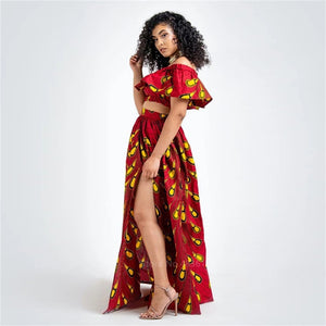 2020 News Ankara Style African Clothes Dashiki Print Top Skirts Fashion Feather Party African Dresses for Women Robe Africaine