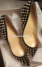 Load image into Gallery viewer, ALMUDENA 8 10 12cm Stiletto Heels Rivets Pointed Toe Shoes Red Pink Black Studded Wedding Shoes Full Spikes Dress Pumps Size45