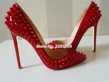 Load image into Gallery viewer, ALMUDENA 8 10 12cm Stiletto Heels Rivets Pointed Toe Shoes Red Pink Black Studded Wedding Shoes Full Spikes Dress Pumps Size45