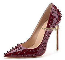 Load image into Gallery viewer, ALMUDENA 8 10 12cm Stiletto Heels Rivets Pointed Toe Shoes Red Pink Black Studded Wedding Shoes Full Spikes Dress Pumps Size45