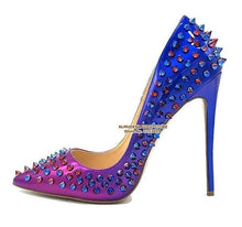 Load image into Gallery viewer, ALMUDENA 8 10 12cm Stiletto Heels Rivets Pointed Toe Shoes Red Pink Black Studded Wedding Shoes Full Spikes Dress Pumps Size45