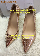Load image into Gallery viewer, ALMUDENA 8 10 12cm Stiletto Heels Rivets Pointed Toe Shoes Red Pink Black Studded Wedding Shoes Full Spikes Dress Pumps Size45