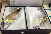 Load image into Gallery viewer, ALMUDENA 8 10 12cm Stiletto Heels Rivets Pointed Toe Shoes Red Pink Black Studded Wedding Shoes Full Spikes Dress Pumps Size45