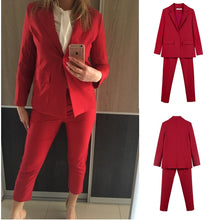 Load image into Gallery viewer, Work Pant Suits OL 2 Piece Set for Women Business interview suit set uniform smil Blazer and Pencil Pant Office Lady suit