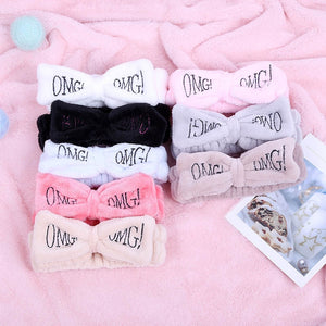 2020 New OMG Letter Coral Fleece Wash Face Hairbands For Women Cute Soft Bow Girls Headbands Hair Bands Turban Hair Accessories