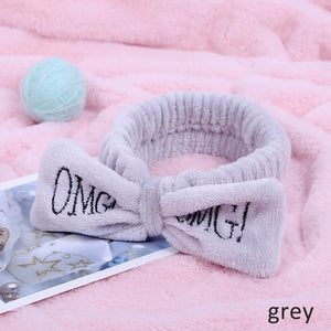 2020 New OMG Letter Coral Fleece Wash Face Hairbands For Women Cute Soft Bow Girls Headbands Hair Bands Turban Hair Accessories