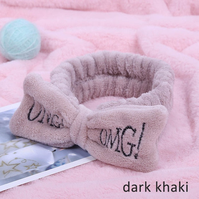 2020 New OMG Letter Coral Fleece Wash Face Hairbands For Women Cute Soft Bow Girls Headbands Hair Bands Turban Hair Accessories