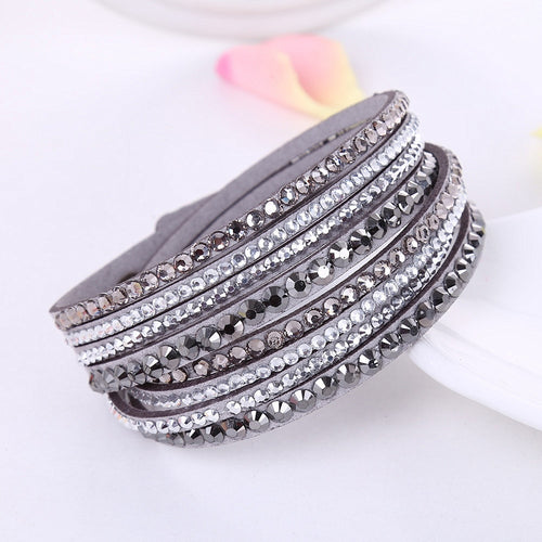 2021 New Leather Bracelet Rhinestone Crystal Bracelet Wrap Multilayer Bracelets for women feminine pulseras mulher Jewelry