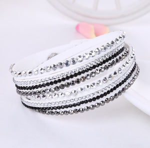 2021 New Leather Bracelet Rhinestone Crystal Bracelet Wrap Multilayer Bracelets for women feminine pulseras mulher Jewelry