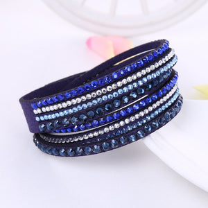 2021 New Leather Bracelet Rhinestone Crystal Bracelet Wrap Multilayer Bracelets for women feminine pulseras mulher Jewelry