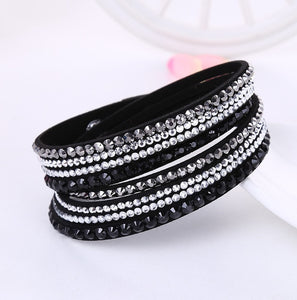 2021 New Leather Bracelet Rhinestone Crystal Bracelet Wrap Multilayer Bracelets for women feminine pulseras mulher Jewelry