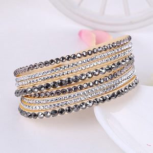 2021 New Leather Bracelet Rhinestone Crystal Bracelet Wrap Multilayer Bracelets for women feminine pulseras mulher Jewelry