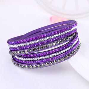 2021 New Leather Bracelet Rhinestone Crystal Bracelet Wrap Multilayer Bracelets for women feminine pulseras mulher Jewelry