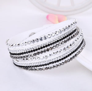 2021 New Leather Bracelet Rhinestone Crystal Bracelet Wrap Multilayer Bracelets for women feminine pulseras mulher Jewelry