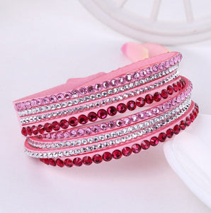 2021 New Leather Bracelet Rhinestone Crystal Bracelet Wrap Multilayer Bracelets for women feminine pulseras mulher Jewelry